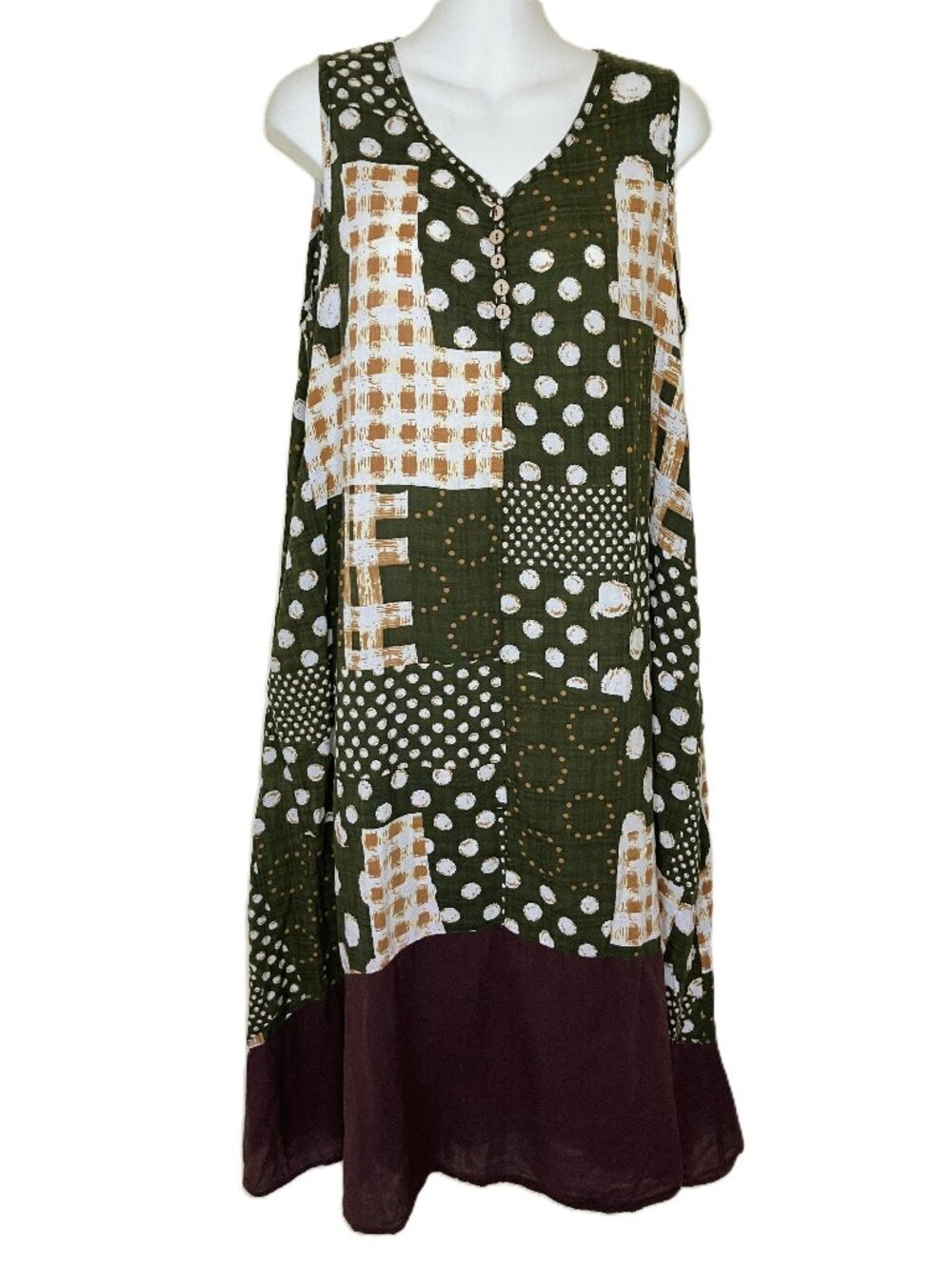 Zanzea Green Patchwork Print Sleeveless Midi Dress with Pockets Women's Lg